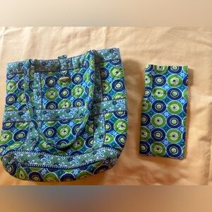 Vera Bradley shoulder tote, quilted yellow floral and blue